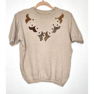 Vintage Sweater Top Medium Beige Angora Wool Western Boho Festival Cropped Retro